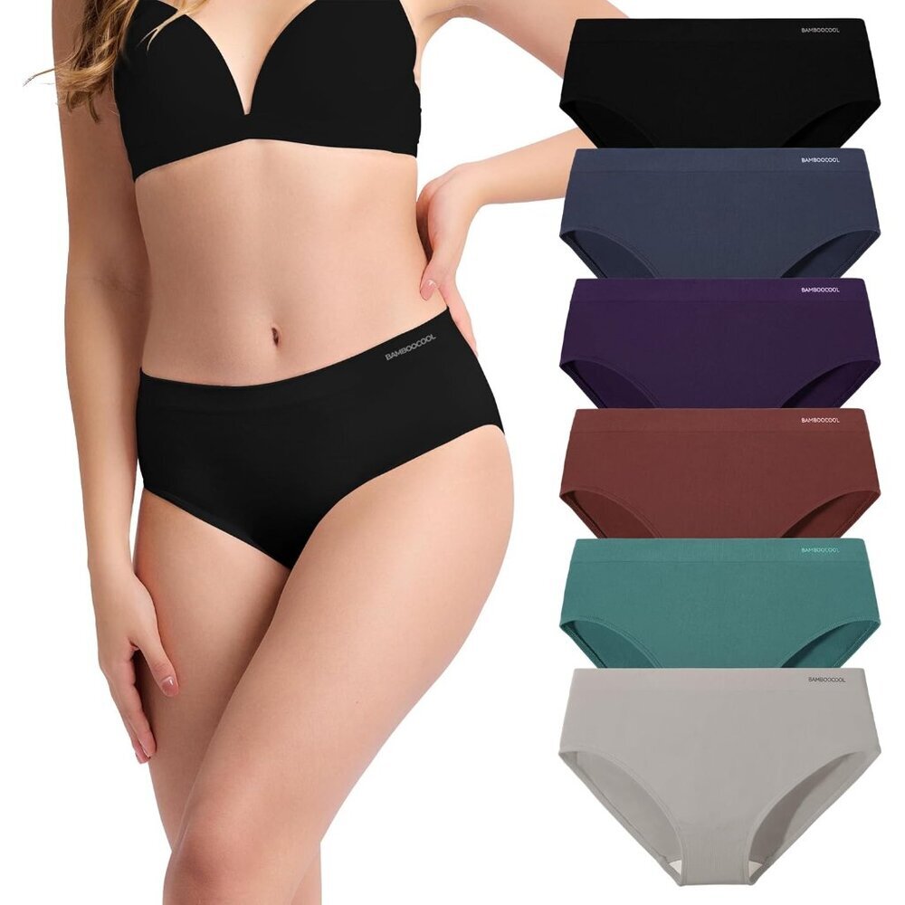Women's Bamboo Bikini Panties 6-Pack Moisture-Wicking Seamless Breathable
